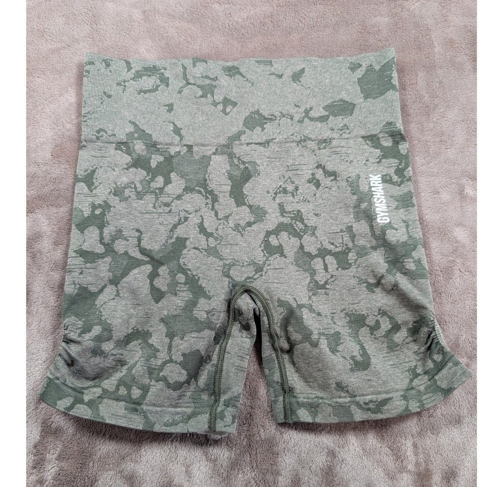 Gymshark Adapt Camo Seamless Shorts Womens Medium Green Ruched High Rise Active